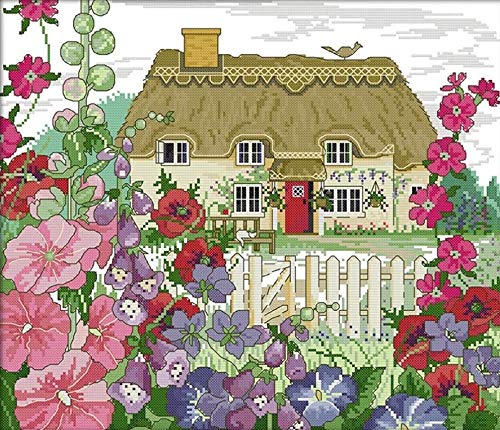 Arione Cross Stitch Kits for Adults Beginners Pre Printed Stamped Cross Stitch Kit Embroidery Tapestry Kit Summer Cottage 44 x 38cm
