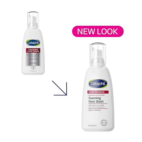 CETAPHIL REDNESS RELIEVING FOAMING FACE WASH FOR SENSITIVE SKIN, 8 FL OZ, GENTLY CLEANSES & CALMS SENSITIVE SKIN WITHOUT OVER DRYING, (PACKAGING MAY VARY)