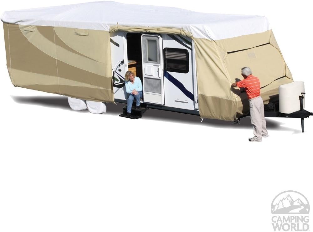 Amazon Com Adco 32840 Designer Series Tan White Tyvek Travel Trailer Rv Cover Fits 18 1 To 20 Automotive