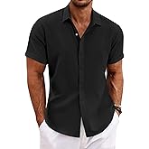 COOFANDY Men's Linen Shirts Short Sleeve Casual Shirts Button Down Shirt for Men Beach Summer Wedding Shirt