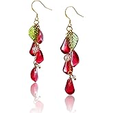 WLWDBY Handmade Glass Pomegranate Seed dangle Earrings - Unique Nature-Inspired Jewelry, Elegant Red Glass Beads, pomegranate-themed gift for Nature Lovers, Women’s Artistic Drop Earrings