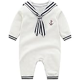 LittleSpring Baby Boy Girl Nautical Sweater Romper Long Sleeve Striped Collared Sailor Bodysuit