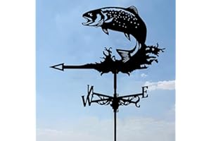 ANCNA-U Fish Weathervane with Roof Mount, Decorative Wind Vane Weather Vane Garden Mount Yard Stake, Outdoor Garden Stake Weather Vane Professional Measuring Tool Garden Yard