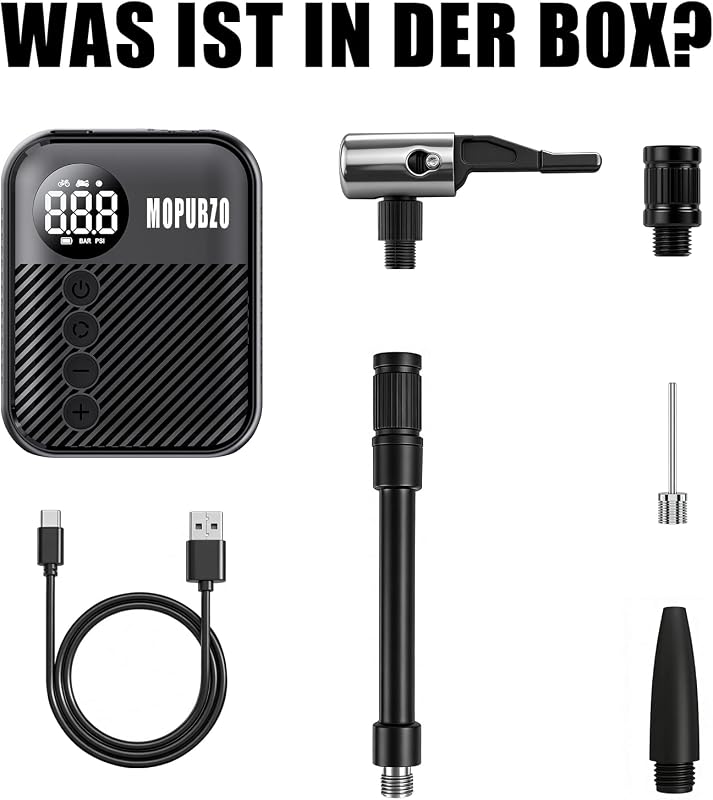 Tiny Fahrradpumpe Mit Manometer, 150 PSI Elektrische Luftpumpe, Automatische Abschaltung Elektro Minipumpe, Kompatibel Mit Den Meisten Luftventilen, Schnelles Aufpumpen Für E-Bike, MTB Und Rennrad