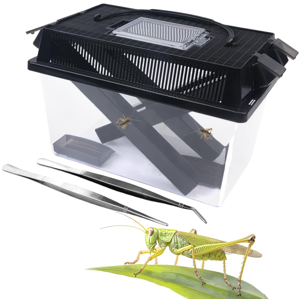 Photo 1 of 1 Pack Cricket Keeper Insect Keeper with 2 Pcs Dispenser Tubes and 2 Pcs Insect Stainless Steel Tweezers for Reptile Bearded Dragon Leopard Gecko Lizard Frog (Large)