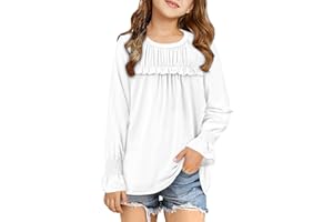 storeofbaby Girls Casual Long Sleeve Shirts Loose Ruffle Tunic Tops Smocked Cuff Blouses 4-13 Years