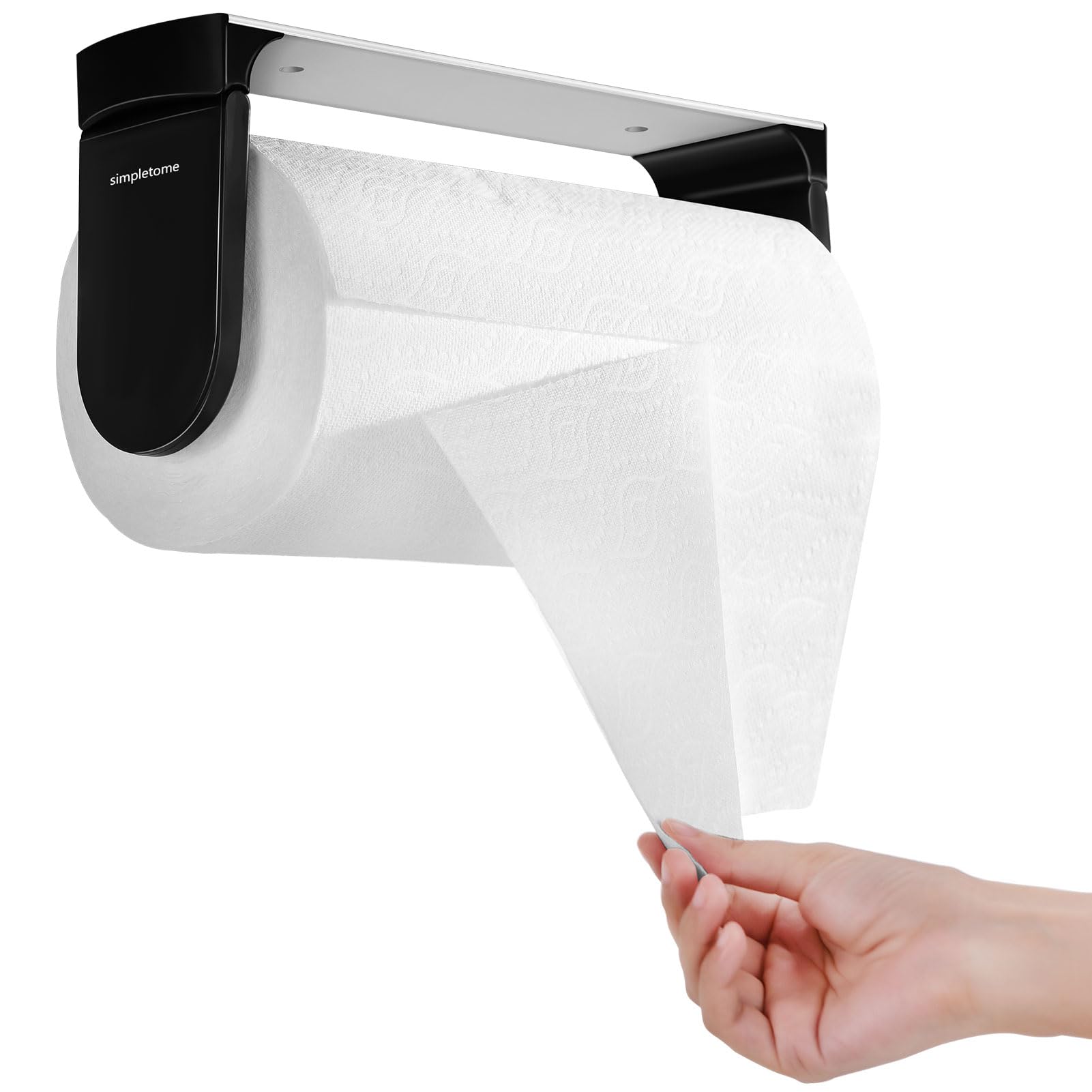 Photo 1 of simpletome ONE HAND TEAR Paper Towel Holder Under Cabinet Adhesive or Drilling Installation Aluminum Alloy + ABS (Black)