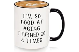 GoMelley 80th Birthday Gifts for Women Men, Funny Turn 20 4 Times Coffee Mug, 80th Birthday Decorations, 1946 80 Year Old Gif