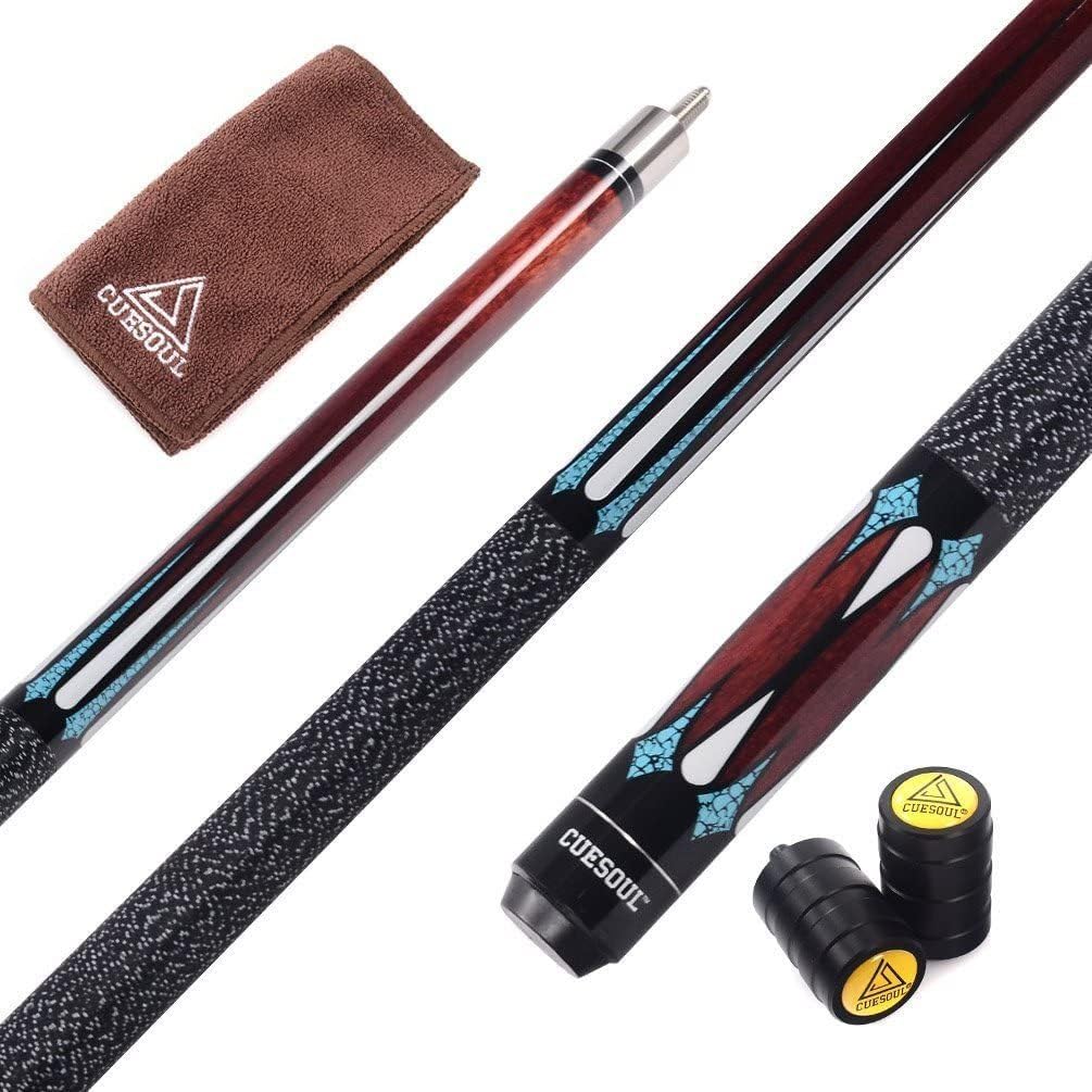 CUESOUL 58 Inch 19oz 1/2 Jointed Maple Billiard Pool Cue Stick Set with Irish Linen Wrap, Canadian Maple Shaft Weight Adjustable, 11.5mm 6-Layered Baked Pig Leather Tip & Rubber Bumper(CSTB005U)