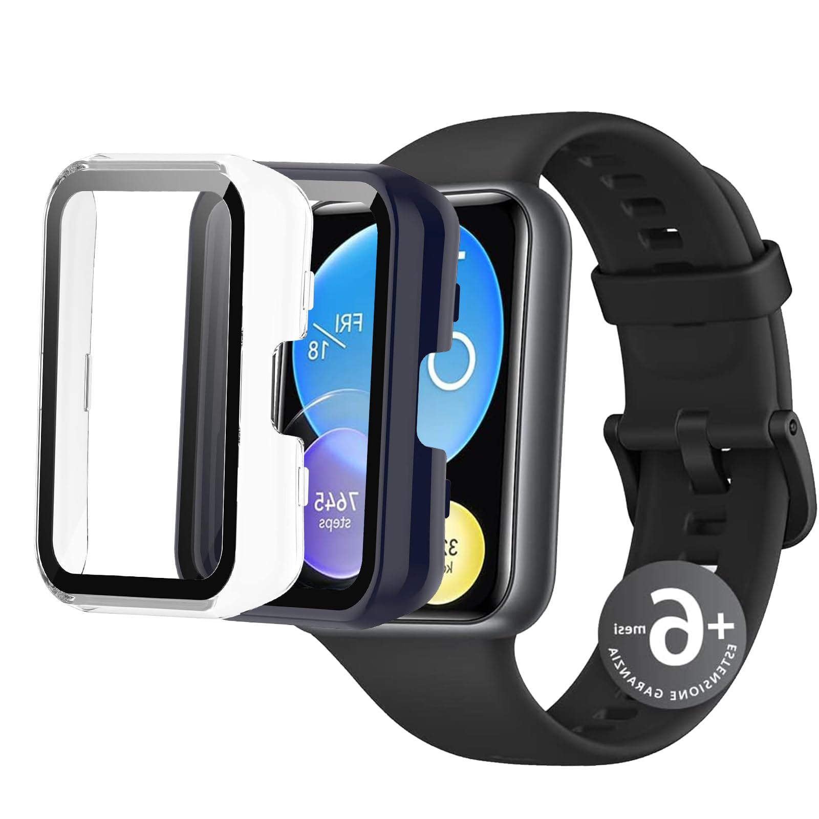 KUSINHOKA [2Pack] Case for Huawei Watch Fit 2 Tempered Glass Screen Protector，PC Hard Case Tempered Glass Screen Protection Cover Slim Full Cover Scratch Proof Protector，Blue+Transparent