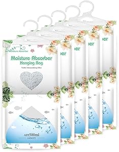 CANAGER Moisture Absorber Packets, Hanging Dehumidifier Bags for Closet,Bedroom and Kitchen,Fragrance Free-5 Packs,Moisture Absorb 12.5OZ