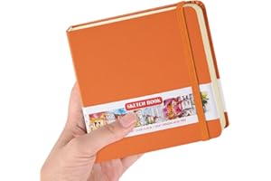 E-WEICHEN Square 5x5 inches 80gsm 96sheets/192 Pages Notebooks Blank Sketchbooks Travel Journal Pocket Hardcover Paint Writing Diary Memo Planner PU Leather Cover. Orange