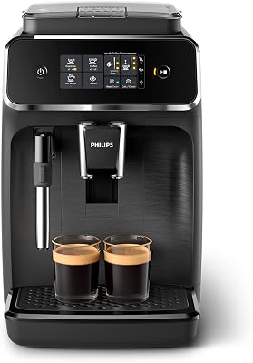 Serie 2200 Cafetera Espresso Automática - 2 Cafés, Pantalla Táctil, Espumador de Leche Clásico, Molinillo Cerámico, Negro Mate (EP2220/10)