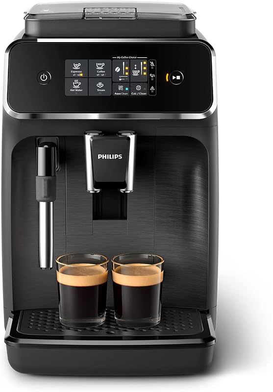 Serie 2200 Cafetera Espresso Automática - 2 Cafés, Pantalla Táctil, Espumador de Leche Clásico, Molinillo Cerámico, Negro Mate (EP2220/10)