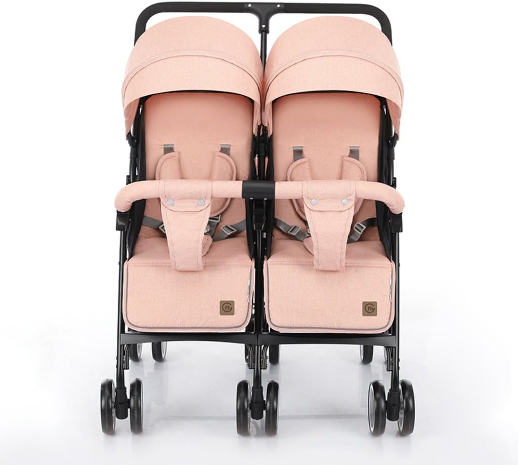 pink and blue double stroller