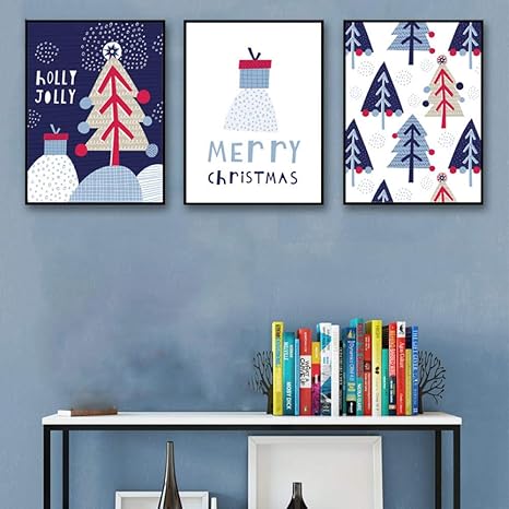 Amazon 北欧水彩画壁アートキャンバス絵画漫画ツリークリスマスポスターとhdプリント抽象的な結婚式の装飾45x60cmx3非フレーム ウォールステッカー オンライン通販