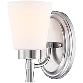 GRUENLICH Wall Sconces for Bathroom, Brushed Nickel Vanity Light Fixture Over Mirror, Single Hardwired Sconce with Frosted Gl