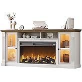 Farmhouse Fireplace TV Stand Up to 80" TVs, 70" Modern Highboy Entertainment Center with 36" Electric Fireplace & LED Lights,