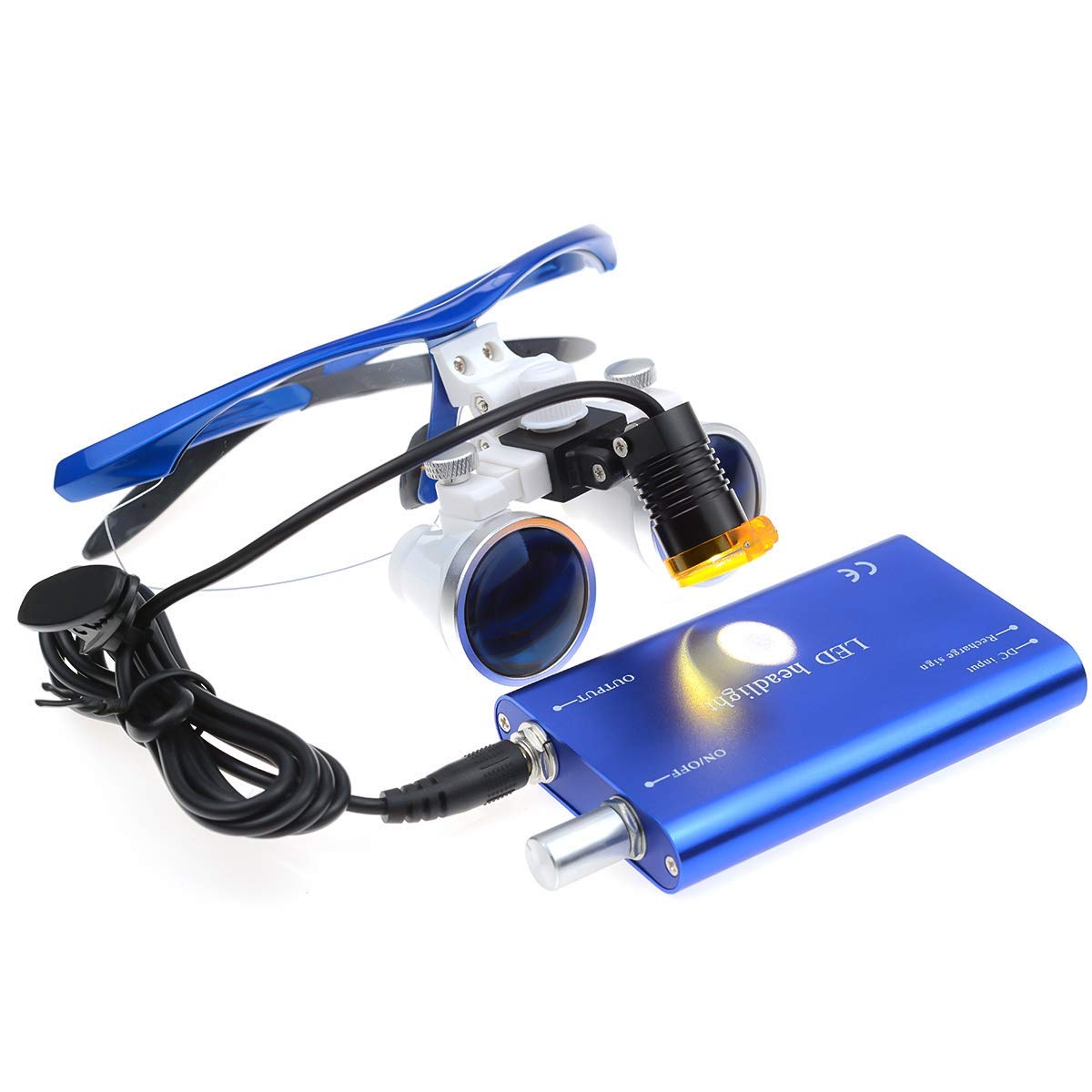 Mike Dental New Surgical Binocular Loupes 2.5x420MM Optical Glass with Filter LED Head Light Lamp+ Cloth Bag (BLue)