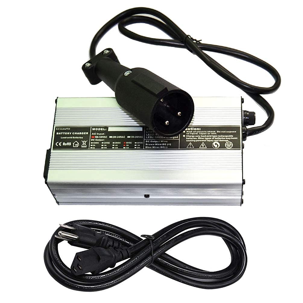 Photo 1 of ScaAuto Golf Cart Charger 48 Volt Trojan Battery Chargers 48 Volt Golf Cart Accessories with 3 Pin 5mm Round Plug Handle for Club Car DS Precedent Golf Carts 1995 Up