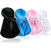 4 Pieces Men Velvet Durag with Long Tail Silky Durag Headwraps for 360 Waves
