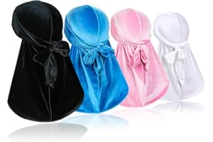 4 Pieces Men Velvet Durag with Long Tail Silky Durag Headwraps for 360 Waves