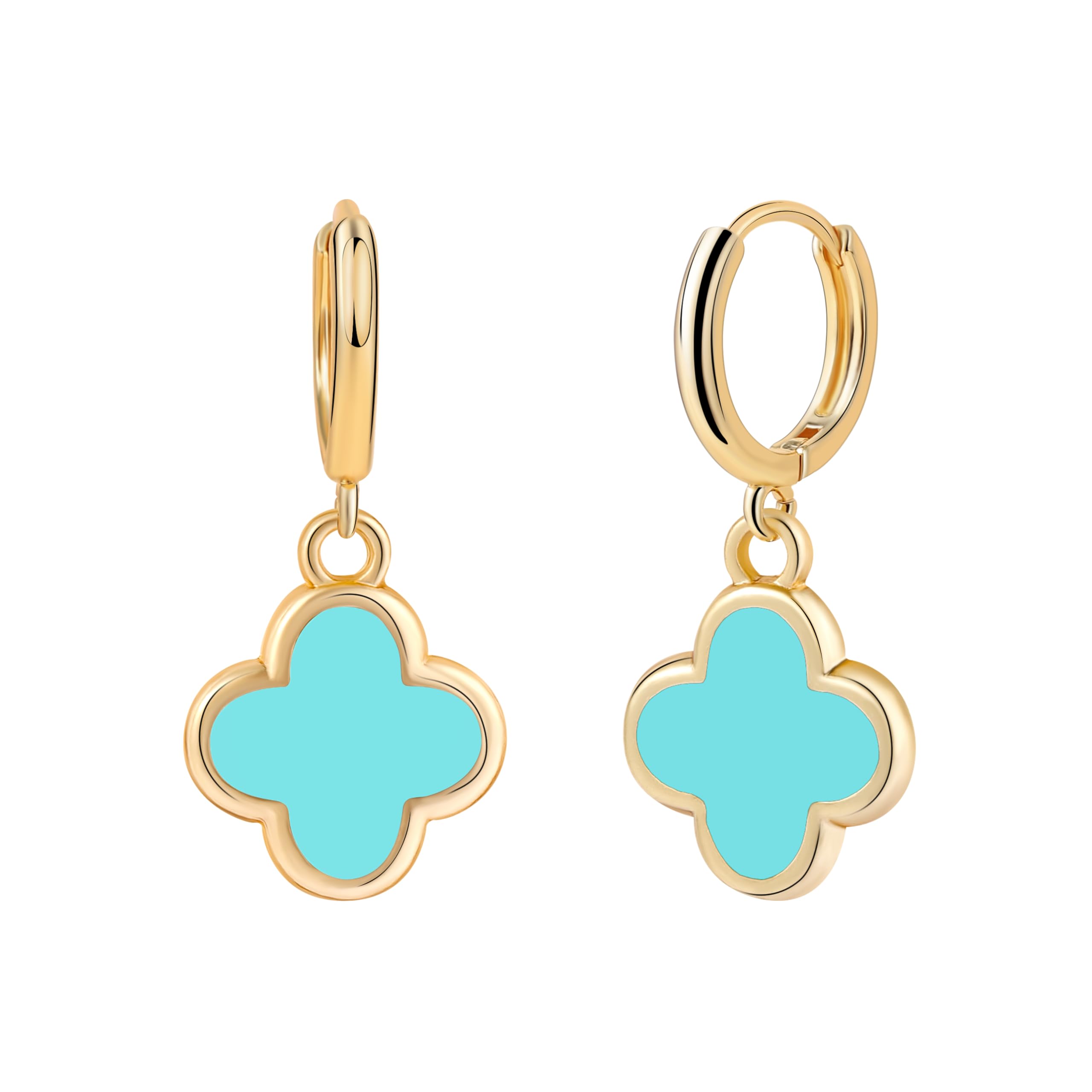 Photo 1 of Clover Earrings for Women Four Leaf Clover Dangle Earring 4 Clover Gold Hoop Hypoallergenic lightweight Lucky Mother Gifts Birthday Christmas Anniversary Simple Jewelry (Gold/Blue Clover Jewelry)