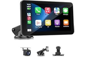 HAUXIY Wireless Apple Carplay Screen for Car, 7" HD Touchscreen with Portable Apple Carplay & Android Auto with Backup Camera, GPS Navigation/Mirror Link/Voice Control/BT/FM