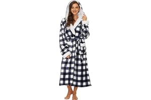 iniber Plush Robes for Women, Womens Robe Long, Fuzzy Fluffy Soft Warm Fleece Hooded Bathrobe