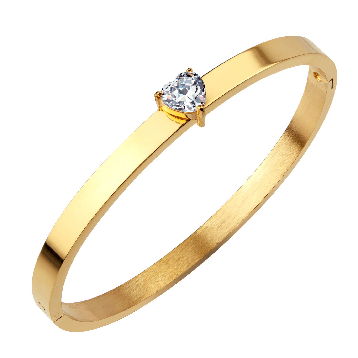 555Jewelry Stainless Steel Hinge Lock Large Heart Shape CZ Cuff Love Bracelet Bangle Bracelets for Women, Love Bracelets for Women, Gold