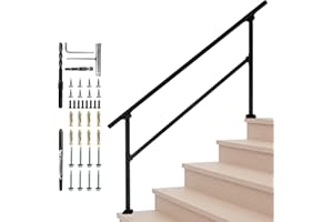 Belinova 5 Steps Handrails for Outdoor Steps, Outdoor Stair Railing, Wrought Iron handrail for Concrete&Wooden Steps, Black Stair Railing, Railings for Outdoor Steps, Porch Railing