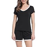 Joyaria Womens Short Sleeve Pajamas bamboo viscose Pj Shorts Set Soft Lightweight Cooling Sleepwear