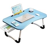 Lap Desk with Storage Drawer, Cup and Tablet Holder, Bed Tray Table, Foldable Laptop Desk, Laptop Stand for Working, Writing, Gaming and Drawing (23.6", Blue)
