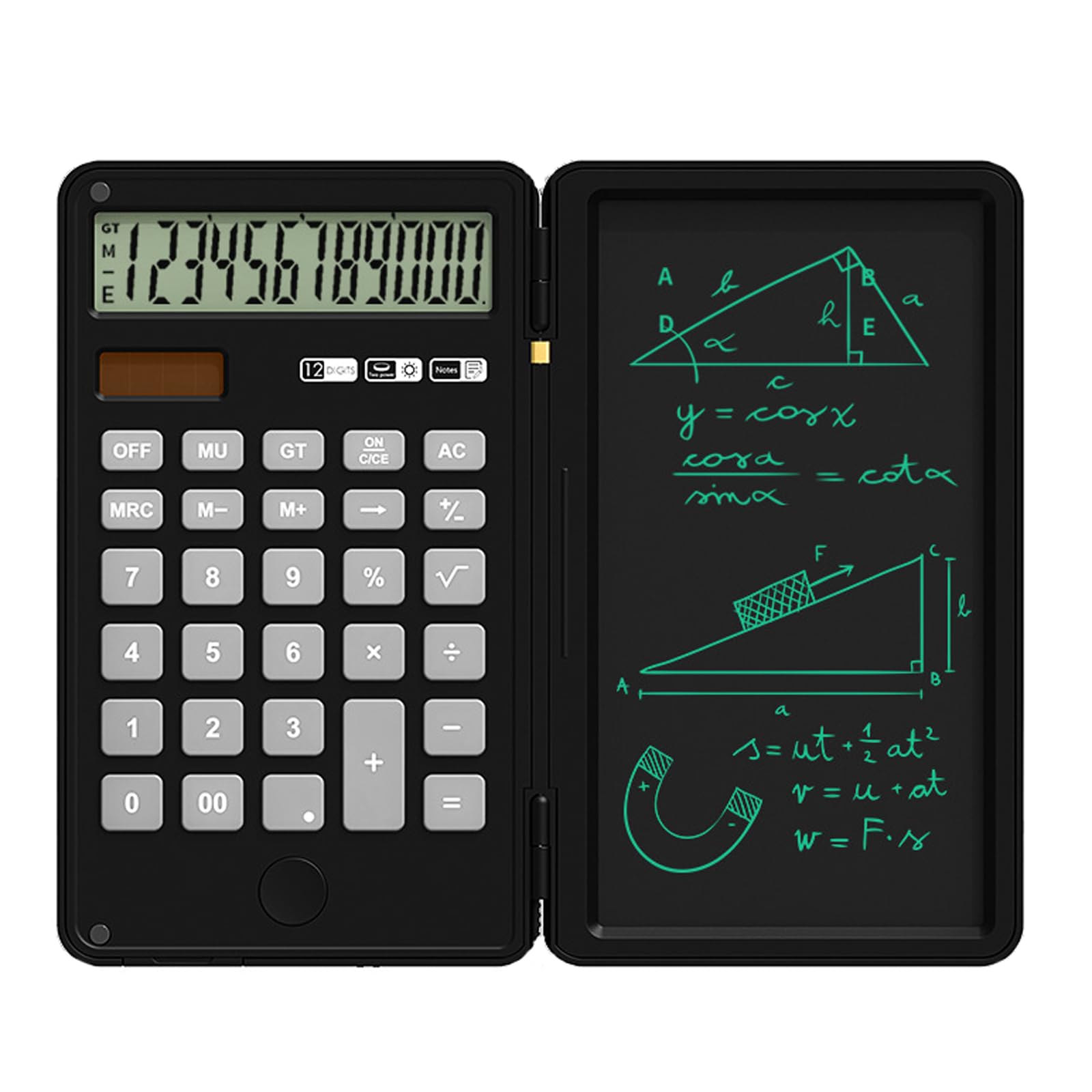 Maizoon Scientific Calculator with Writing Tablet Foldable Portable 12 Digit LCD Large Display Screen Wordpad Suitable for Business Office Student and Home Black