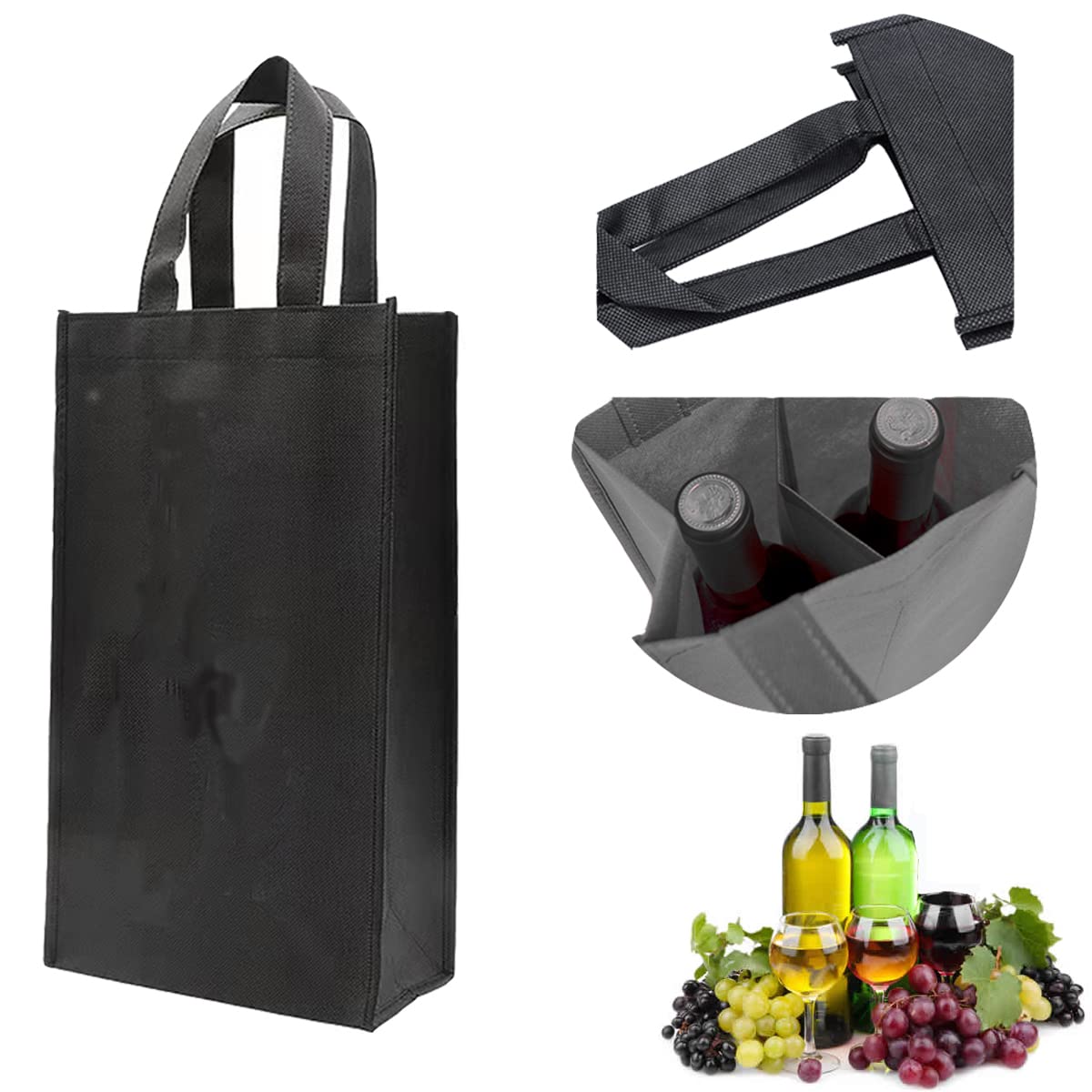 U/R Champagne or Champagne Wine Gift Bags,Wine Packaging,Wine Bags,Wine Bottle Bags,Wine & Beer Bag,Each bag can hold 2 bottles, Black 2 pcs.