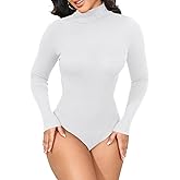 GEMBERA Womens Stretchy Long Sleeve Turtleneck Ribbed Knit Fitted Basic Bodysuit Shirt
