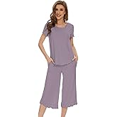 WiWi Pajamas for Women Viscose from Bamboo Short Sleeve Top and Capri Pants Pajama Set Soft Lounge Pj Sets Nightwear S-XXL