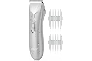 Telfun Groin & Body Hair Trimmer, Electric Ball Trimmer/Shaver for Men/Women, with Light, Replaceable Ceramic Blade Heads, Waterproof Wet/Dry Body Groomer, Ultimate Male Hygiene Razor (Silver)