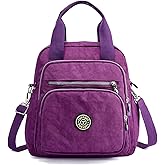 PORRASSO Casual Backpack Women Shoulder Bag Ladies Crossbody Bag Nylon Handbag Daypack for Work Travel Daily Use Purple
