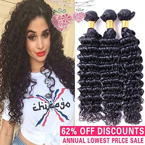 3 Bundles Deal Brazilian Virgin Deep Wave Curly Human Hair Weave Extensions 100 Gram/Piece (20 22 24)