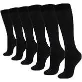 HaiFafafaing Black Knee High Sock 6 Pairs Silky Opaque Dress Socks Women Girls Stretchy Nylon Black Trouser Socks for Women Size 5-11 Comfort School Uniform