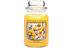 Village Candle Fresh Lemon Large Apothecary Jar, Scented Candle, Yellow, 21.25 oz.