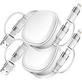 Minlu 65W Retractable Charging Cable,5 in 1 Multi Charger Cable for Travel,USB Type C Charger Cord Fast Charging Cable with USB A/C to USBC+L for iPhone 17 16 15,iPad,Samsung,PS,Macbook-2Pack,3.8ft