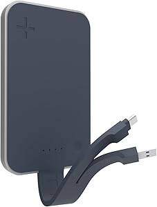 TYLT Flipcard Portable Power Pack: External Battery Phone Charger - 2.4A Output Power Bank - 5000mah Rechargeable Battery for iPhone & More - Built in Type C & USB Cable for Fast Charging - Blue