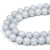 MJDCB Natural Round Aquamarine Gemstone Spacer Loose Beads Spacer Beads for DIY Jewelry Making Strand 15"