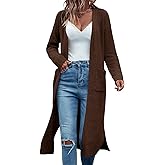 Danedvi Long Cardigan Sweaters for Women Ribbed Knit Open Front Long Sleeve Oversized Fall Casual Coat with Pockets