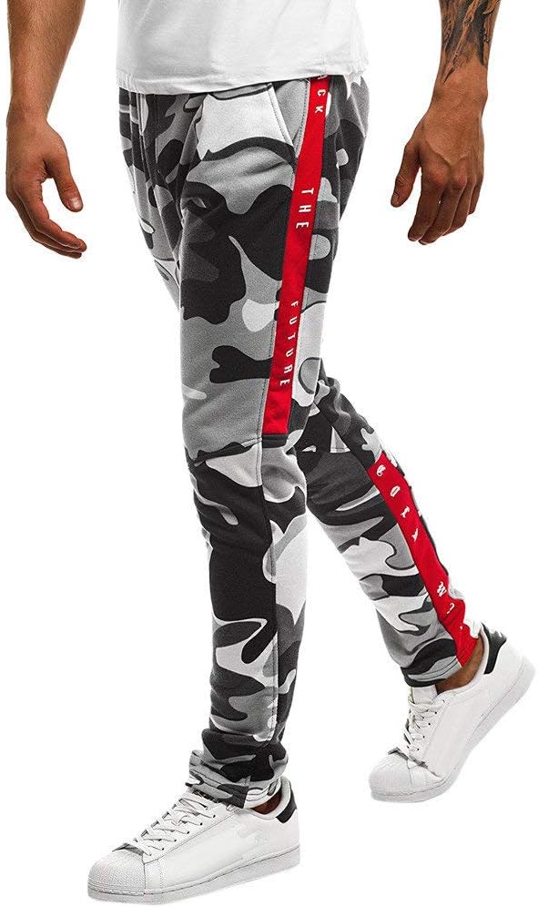 BaZhaHei Mens Patchwork Camouflage Overalls Slim Fit Joggers Gym Sweatpants Running Tracksuit with Double Pockets Sport Work Casual Trouser Pants