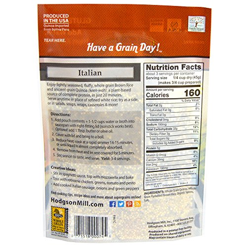 Hodgson Mill Quinoa and Brown Rice, Italian Seasoning, 5 Ounce (Pack of 6), Ready In Minutes Flavored Whole Grain Pouches with Quinoa and Brown Rice, Easy and Savory Health Conscious Side Dish