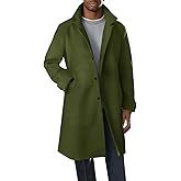 Runcati Mens Trench Coat Notched Collar Single Breasted Mid Long Peacoat Slim Fit Winter Warm Chunky Overcoat