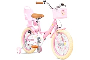 BIXIKE Girls Bike with Basket for Toddlers and Kids Aged 3-14 Years Old, 14 16 18 Inch with Training Wheels & Doll Seat, 20 Inch with Kickstand & Rear Rack, Princess Style Bicycle for Gift